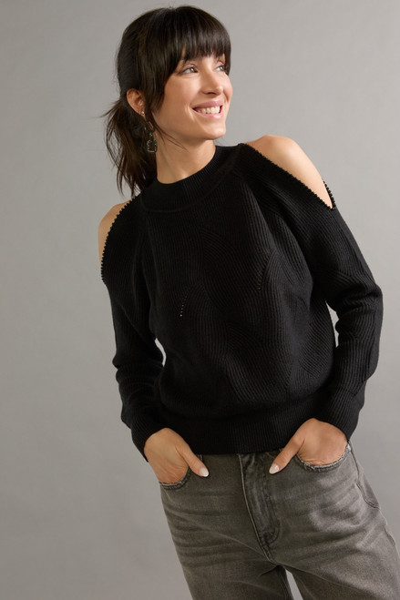 Kelley Cold Shoulder Pullover Sweater Black