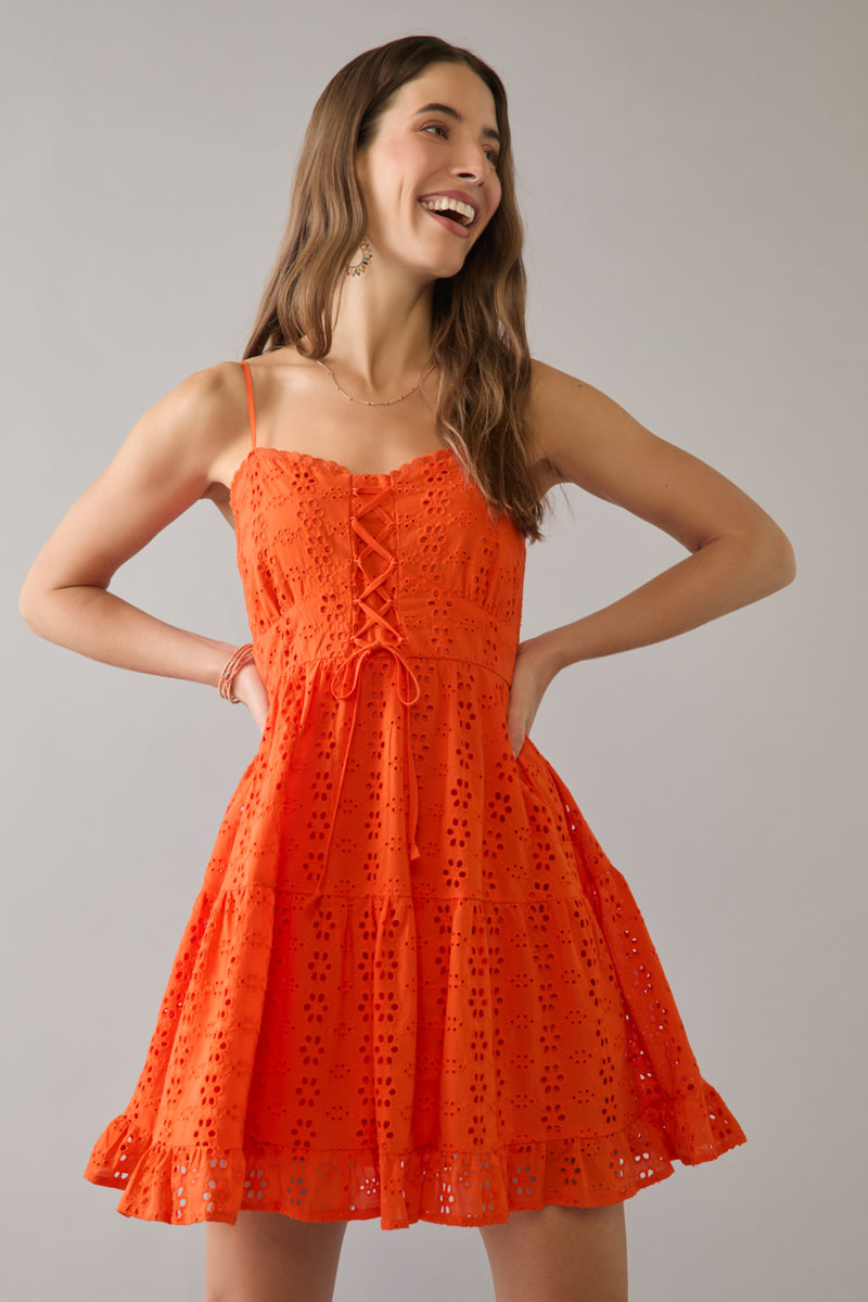 Marta Tie Front Eyelet Mini Dress