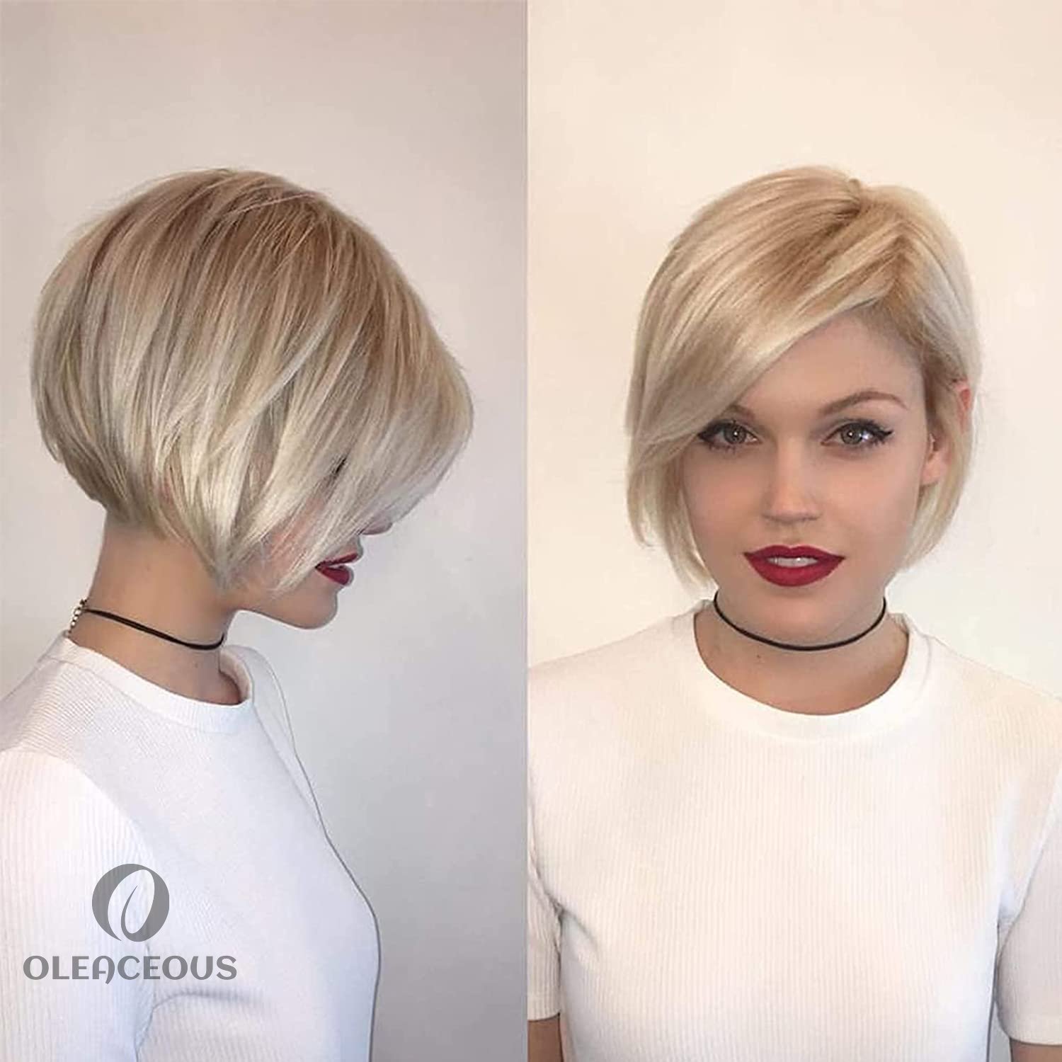 Short Blonde Pixie Bob Wigs for White Women Side Part Layered Cute