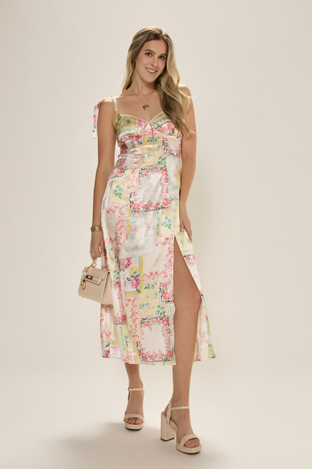 Page Floral Satin Midi Dress