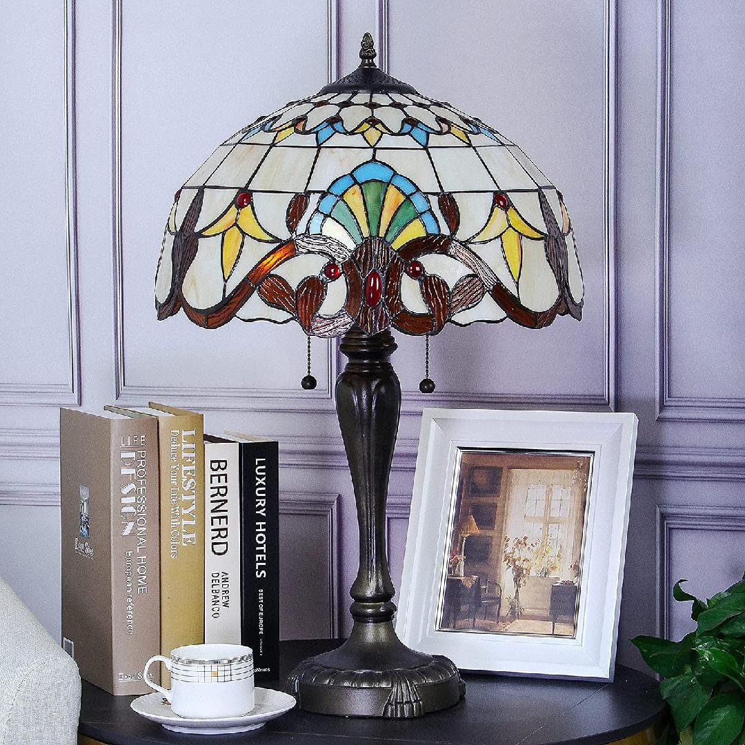 Lighting Tiffany Style Table Lamp W16h25inch Hand-Cut Baroque Stained Glass Antique Night Light For Living Room Bedroom Study Bar Antique Art Craft Gift