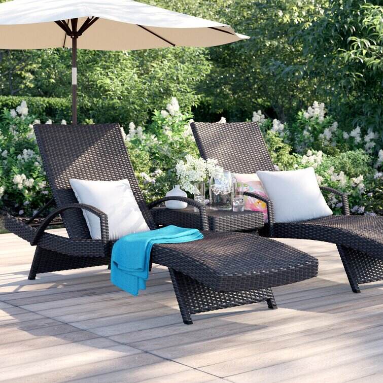 All Weather Wicker Chaise Lounge Set with Table