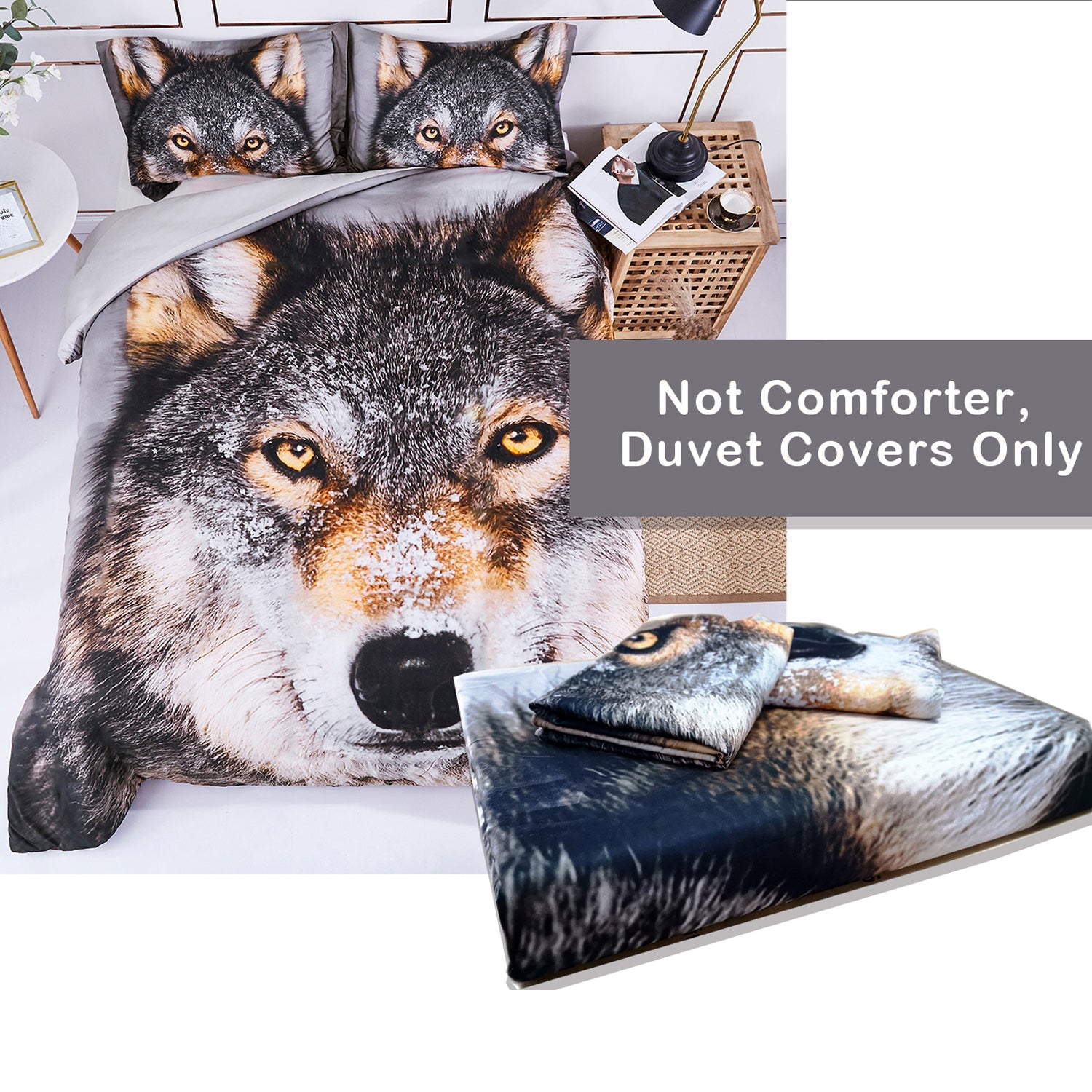 3D Print Duvet Cover Set Wolf Head Pattern 2 Pieces Twin with Zipper Closure - Machine Washable