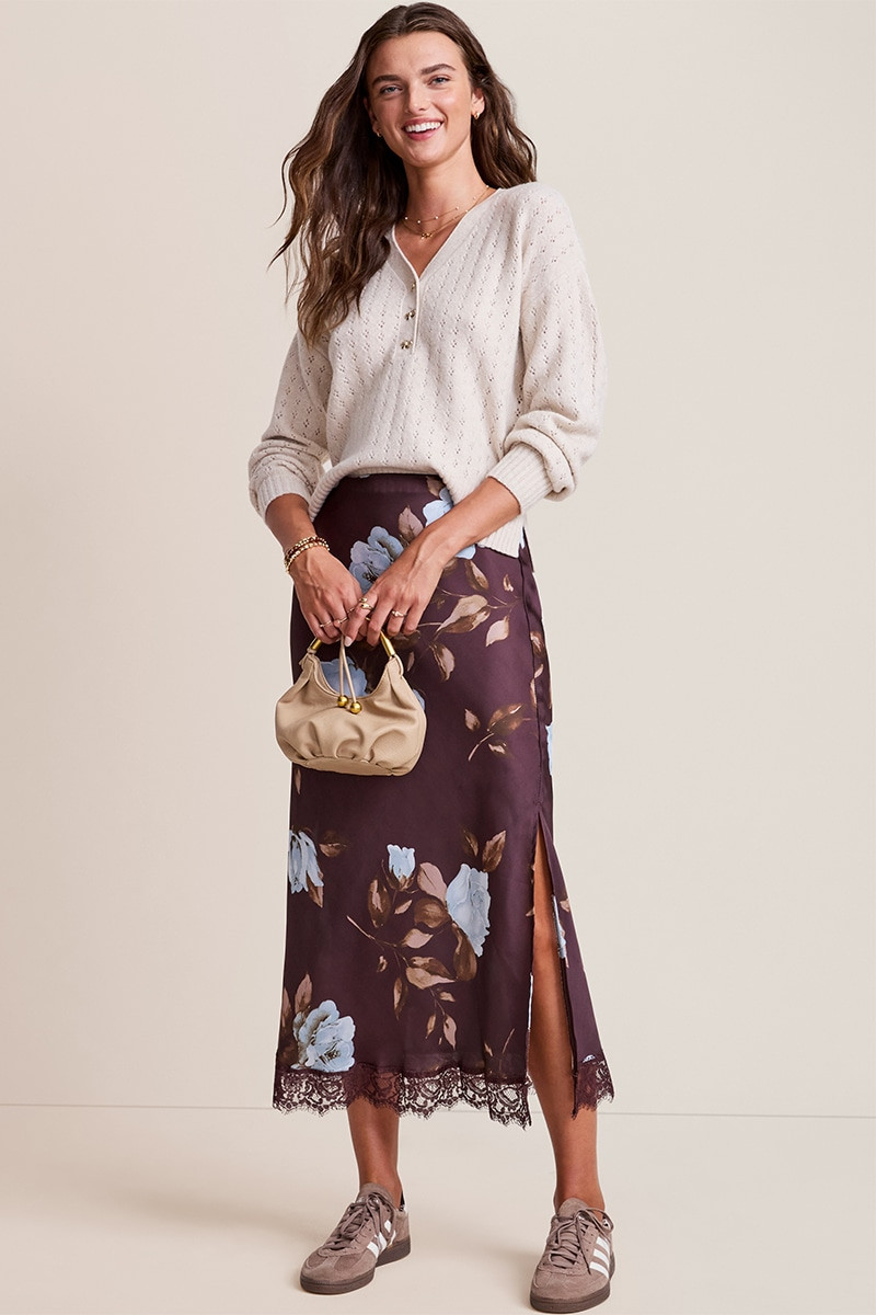 Judy Lace Hem Floral Midi Skirt