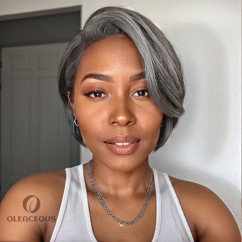 Salt & Pepper Boss Look | Short  Pixie Cut 5x5 Frontal Lace C Part Wig