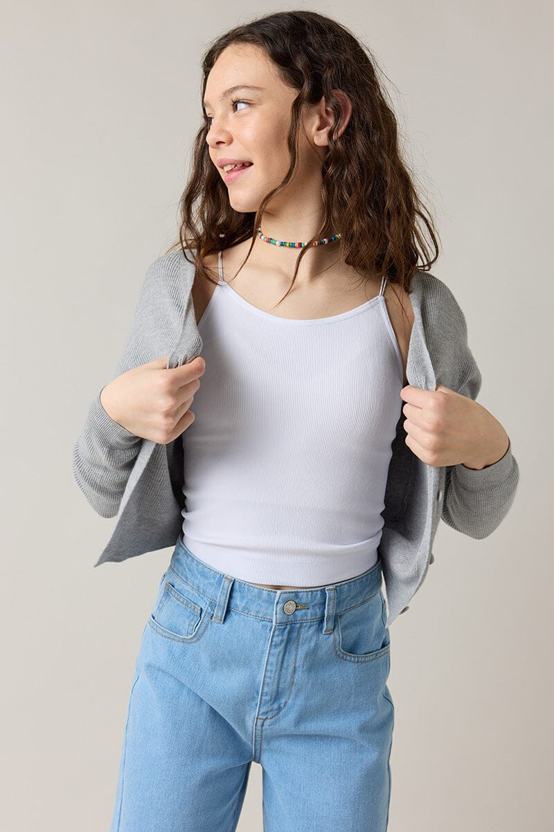 Hello Franki White Seamless Double Strap Cami for girls