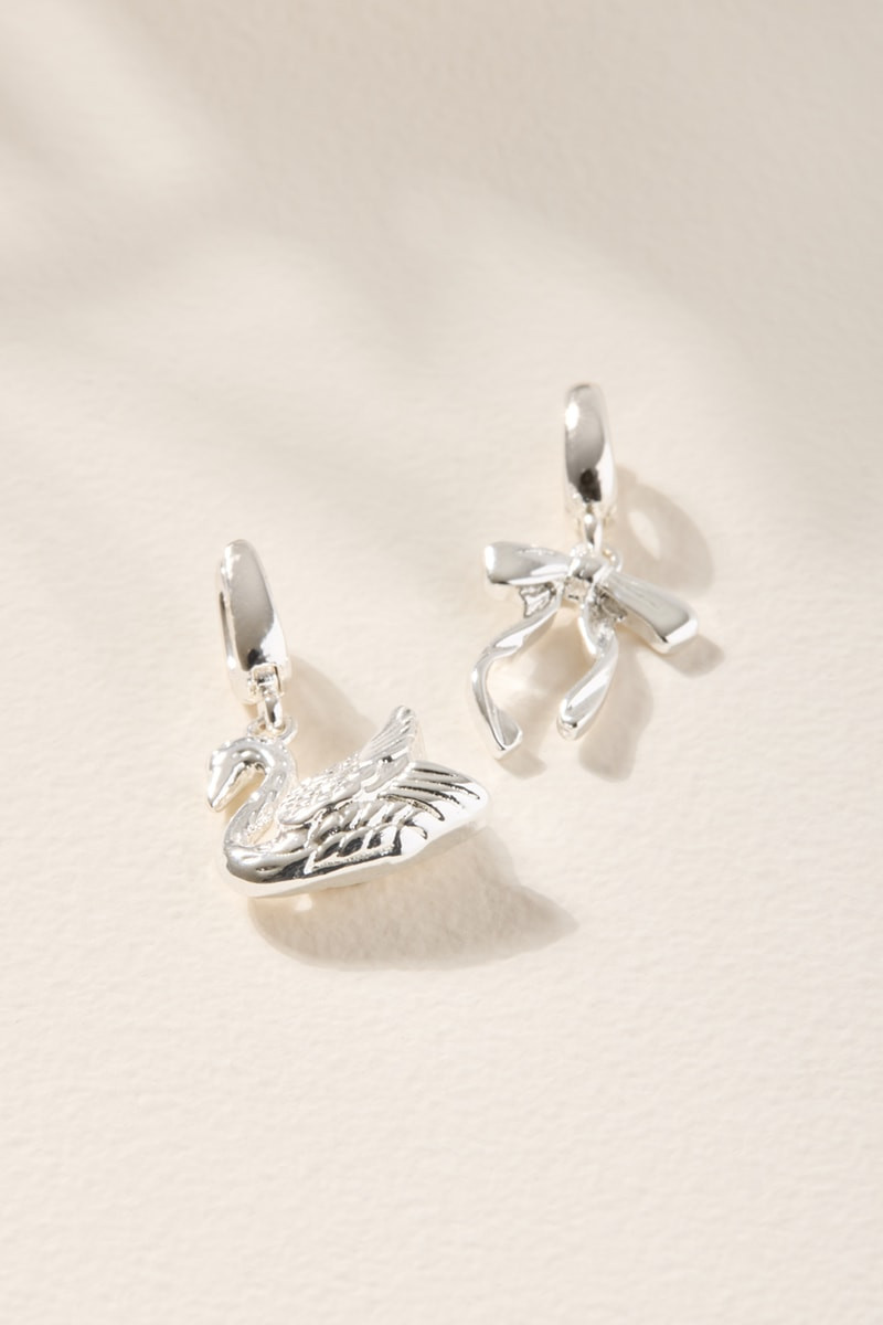 Swan and Bow Charm Set Silver