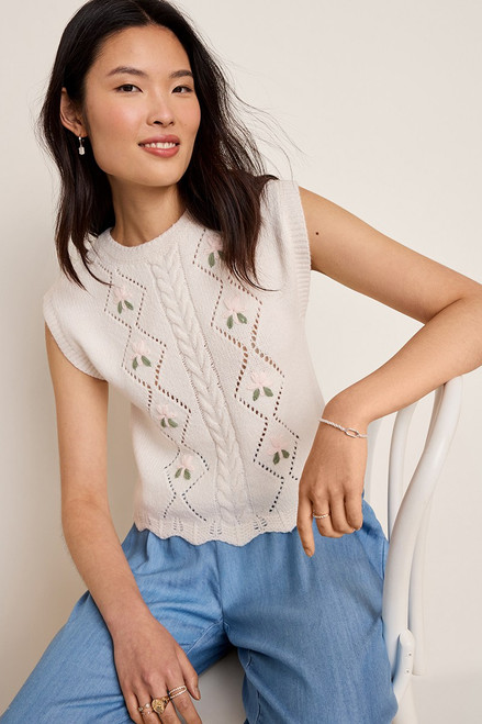 Angie Floral Cable Knit Sweater Tank