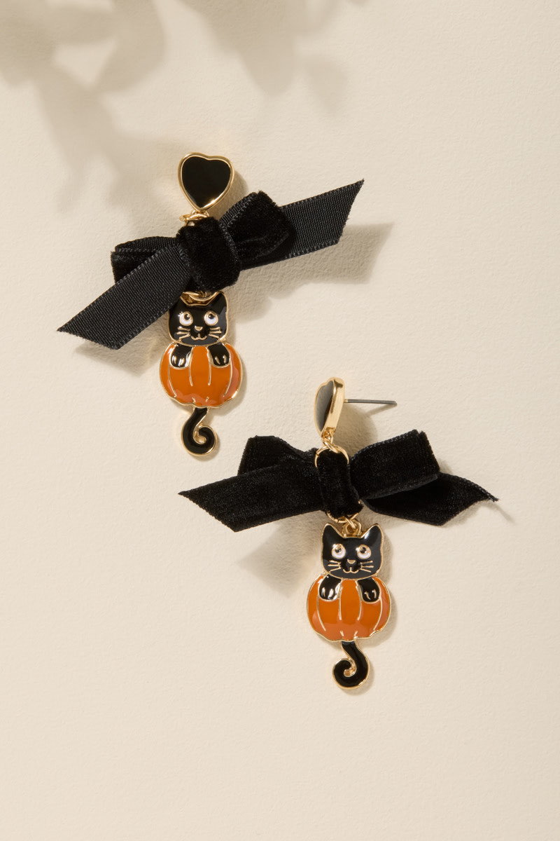 Cat in a Pumpkin Drop Earrings