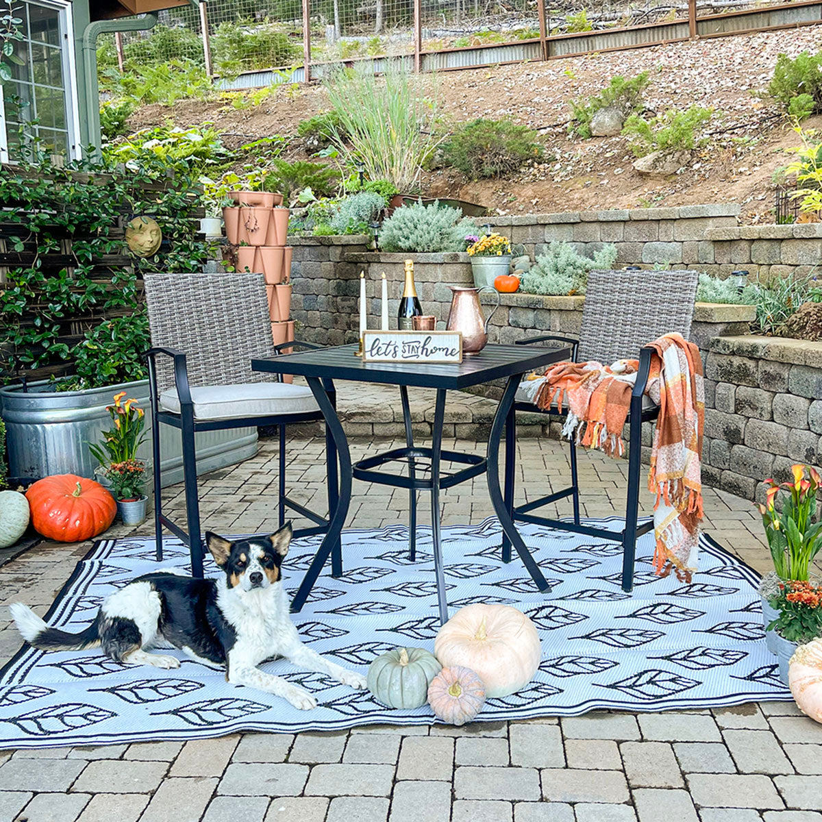 Outdoor High Bar Stool Set Rattan Back & Cushioned Seat