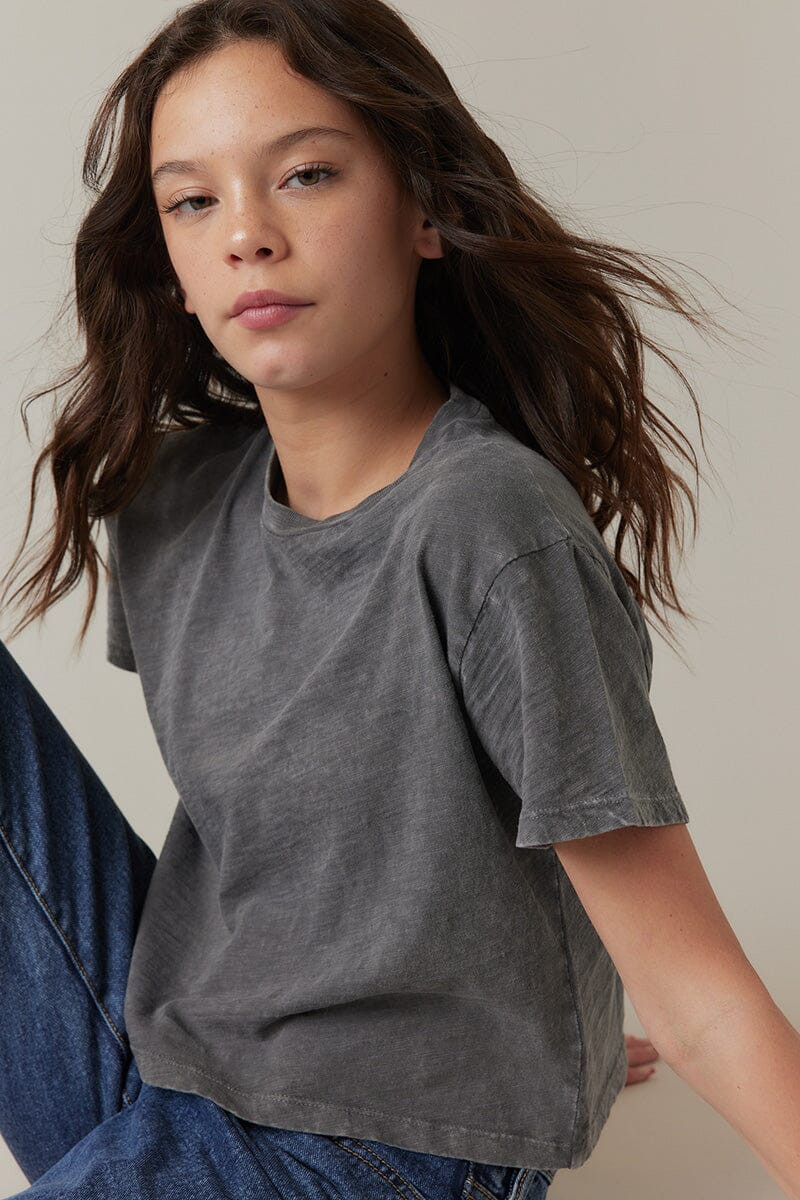 Hello Franki Olivia Cropped Slub T-Shirt for girls Charcoal