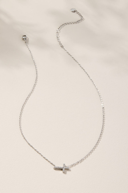 Angela Stainless Steel Silver Sideways Cross Pendant Necklace