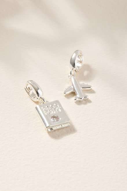 Passport and Airplane Charm Set Silver