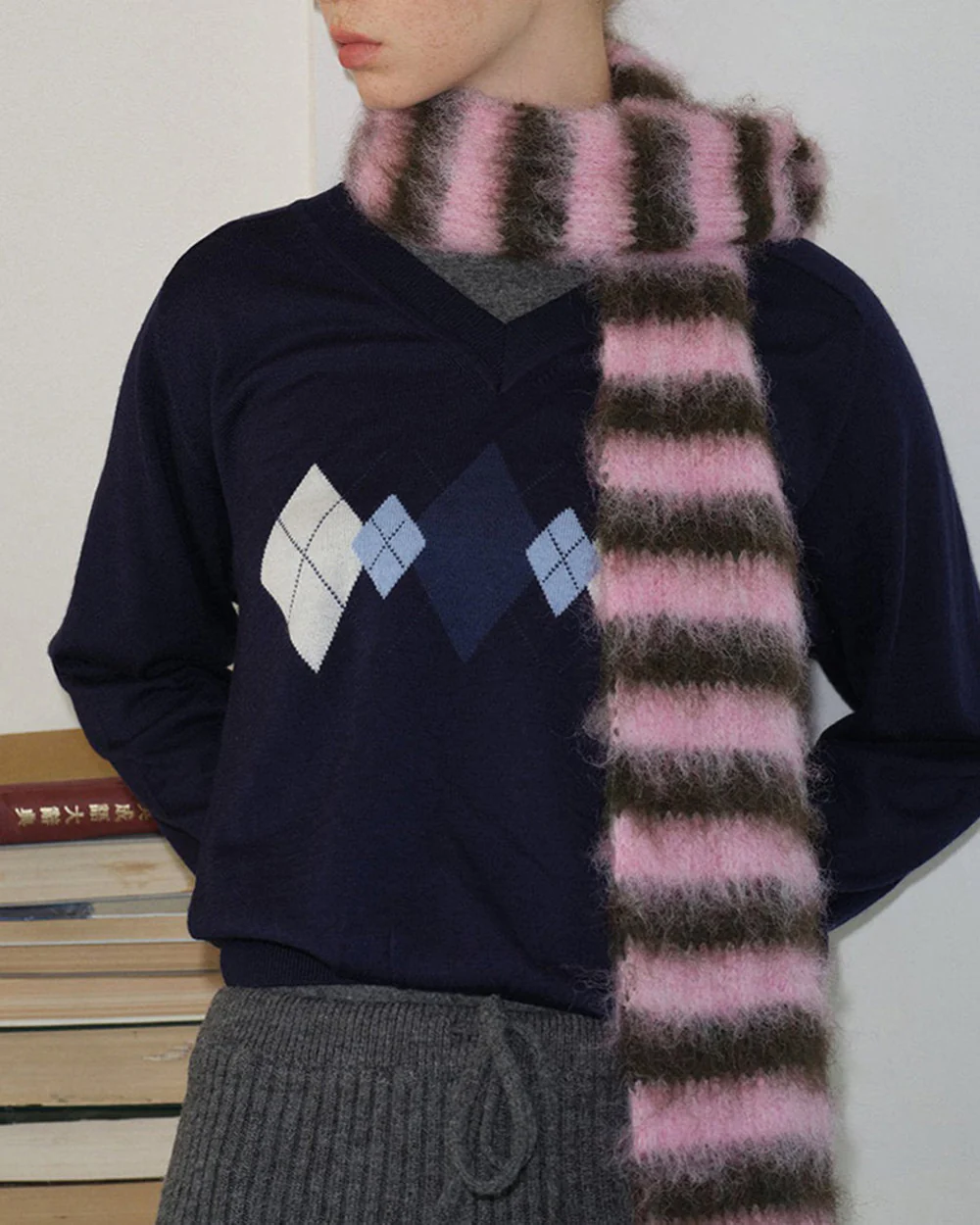 Frazzled English Woman Striped Scarf