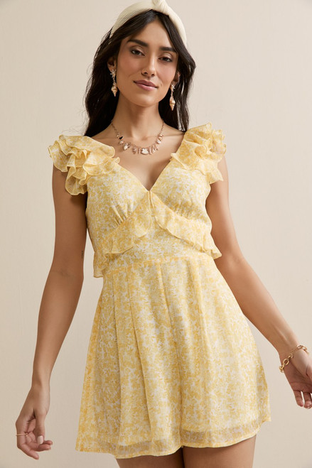 Kadence Yellow Flutter Sleeve Romper