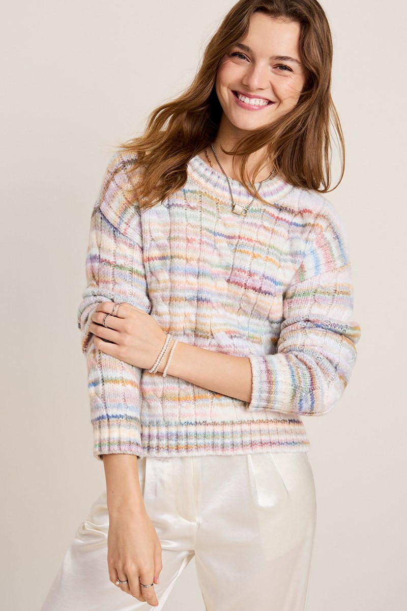Julia Striped Cable Knit Sweater