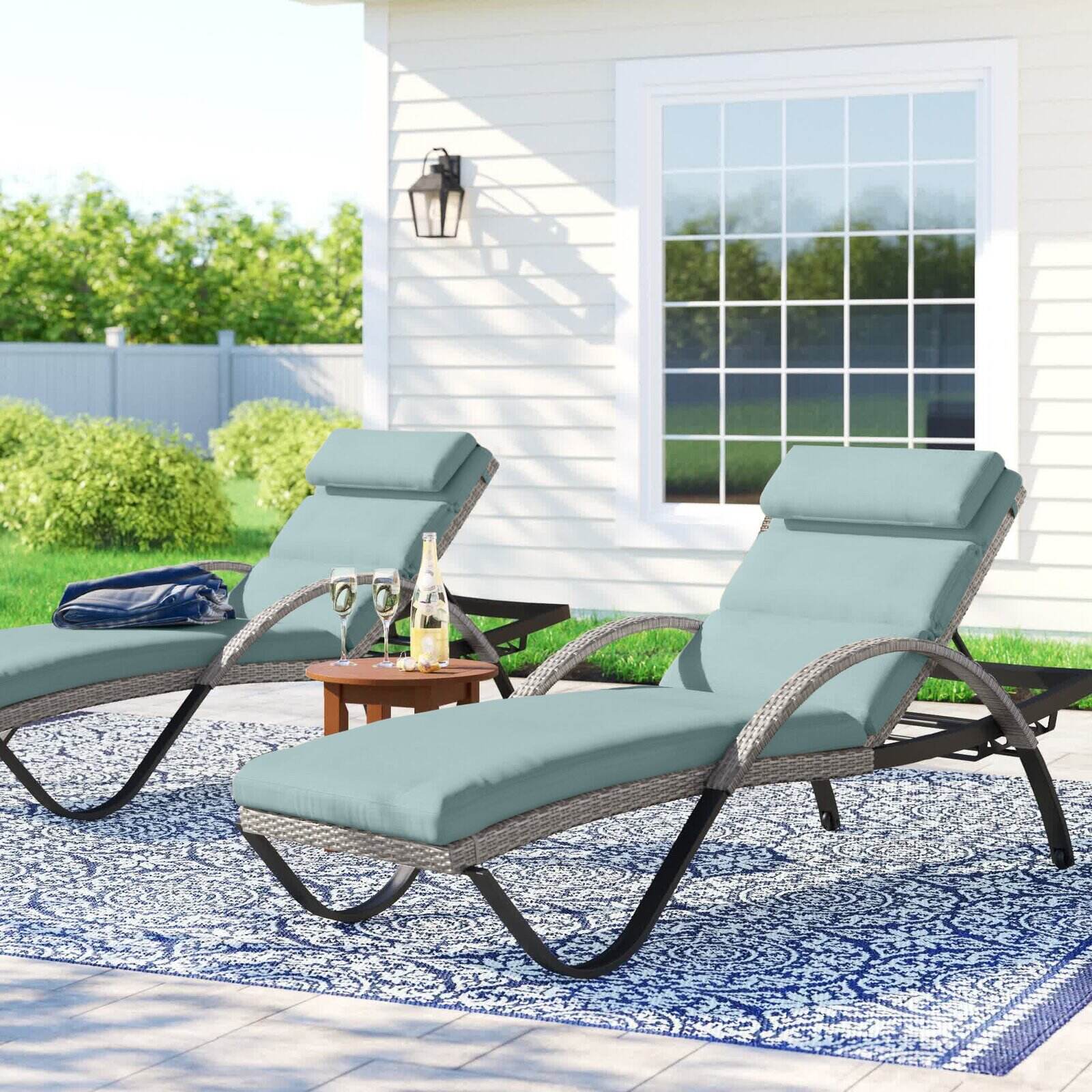 All Weather Wicker Chaise Lounge with Cushions (Set of 2)