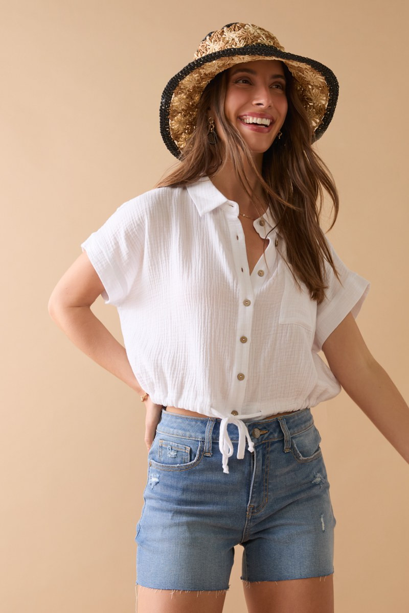 Brianna Distressed Hem Denim Shorts Medium