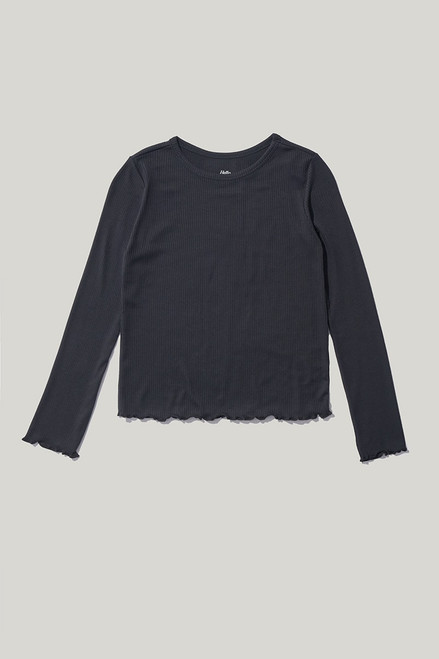 Hello Franki Everly Long Sleeve Lettuce Edge T-Shirt for girls Black