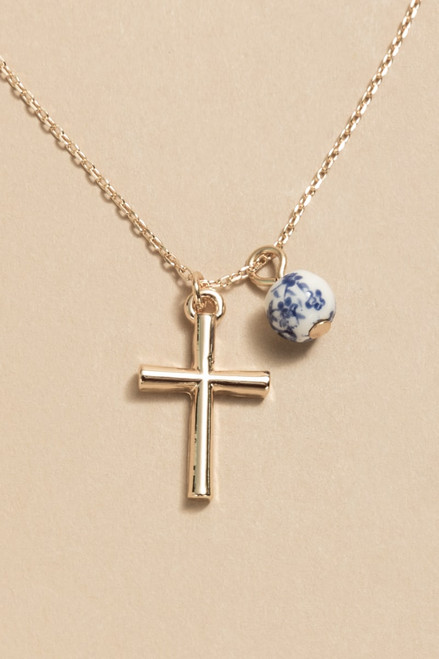 Victoria Ceramic Bead And Cross Pendant Necklace