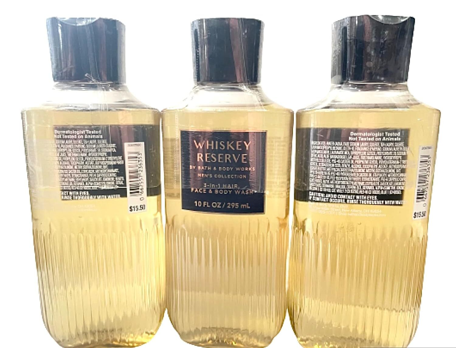 Bath & Body Works Whiskey Reserve Men's Collection 3 In 1 Hair Face and Body Wash Lot of 3 Shampoo Cleanser 10 Ounce Bottles