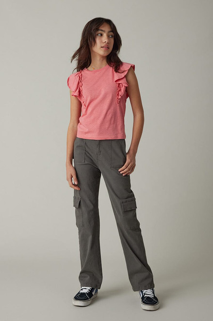 Hello Franki Ruffle Sleeve Slub Knit T-Shirt for girls