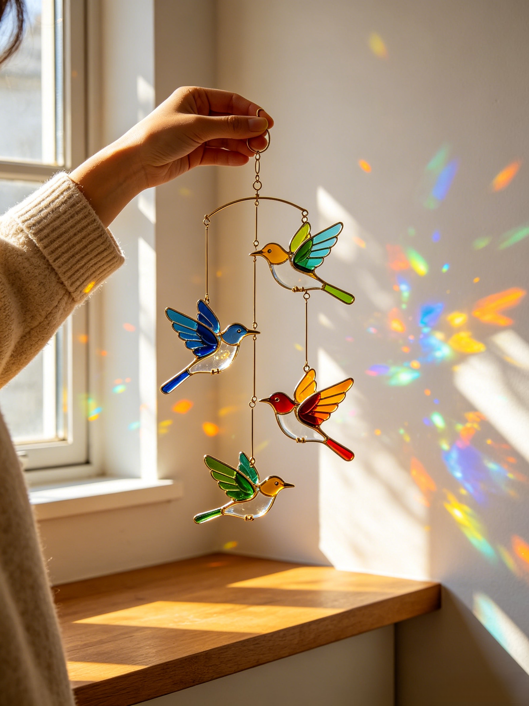 Multicolor Metal Birds Stained Suncatcher - Window Hanging Decor