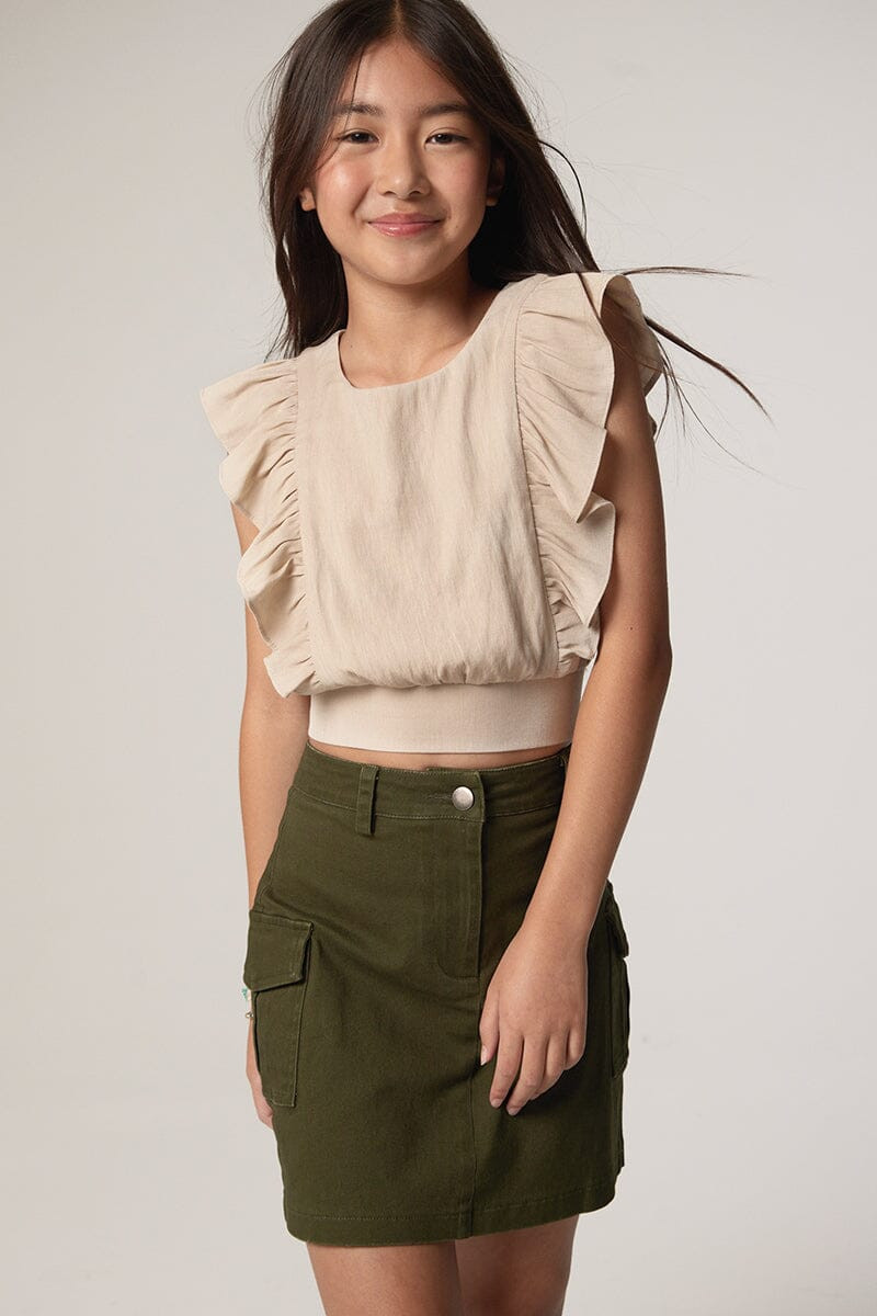 Hello Franki Linen Ruffle Top for girls