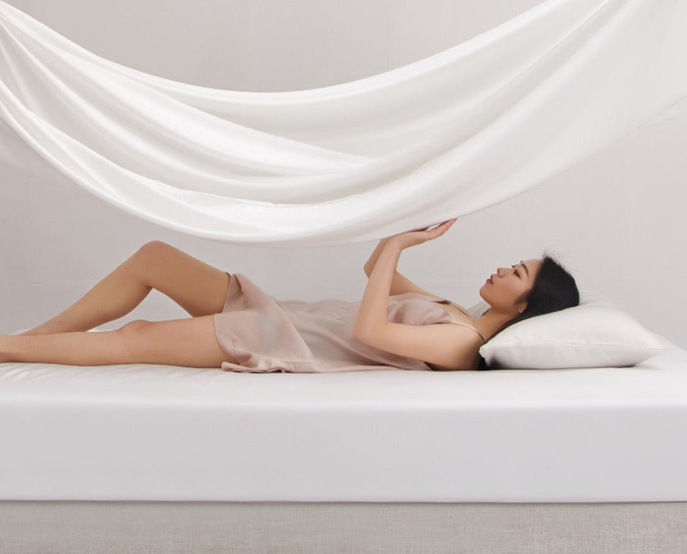 100% Silk Fitted Sheet White Solid Color Pillowcases Elastic Band