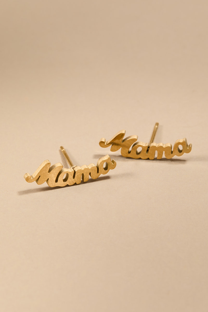 Mama Stainless Steel Gold Stud Earrings