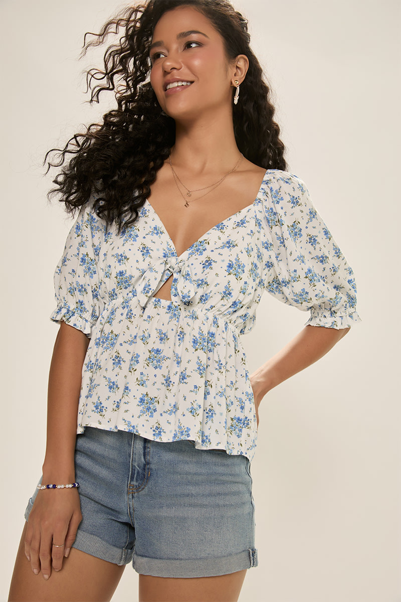 Elisa Floral Front Tie Blouse