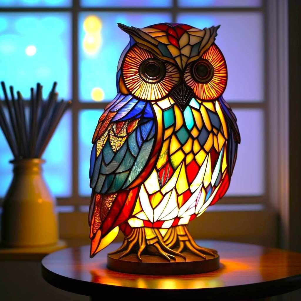 Owl Stained Glass Table Lamp