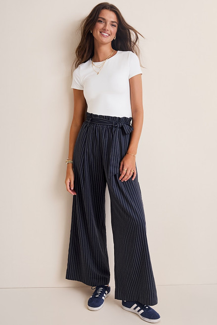 Nina Paperbag Pinstripe Trousers