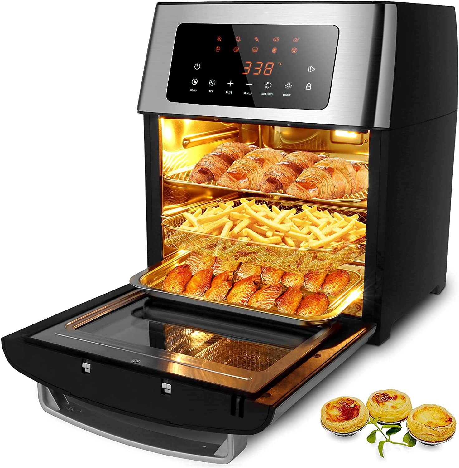 Air Fryer Toaster Oven Combo 16 Quart, 1500W Countertop Convection Roaster with 10 in 1 Smart Cook Presets, Rotisserie, Dehydrator, Rolling Lock Function with 5 Accessories Auto Shut Off