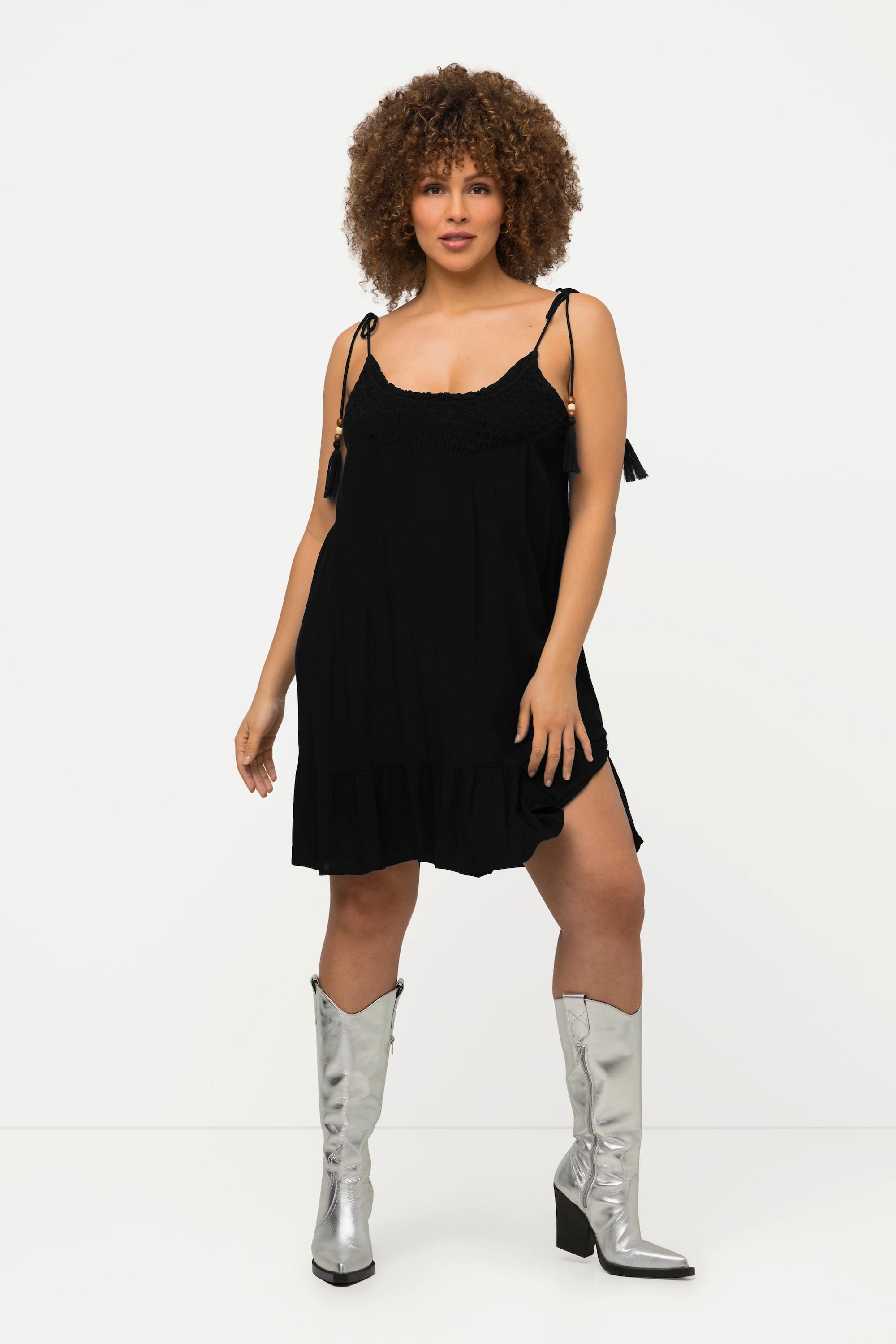 Ulla Popken Krepp Träger zum Binden Rundhals Ärmelloses Kleid