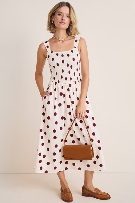 Simone Polka Dot Smocked Midi Dress