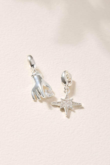 Celestial Hand and Star Charm Set Silver