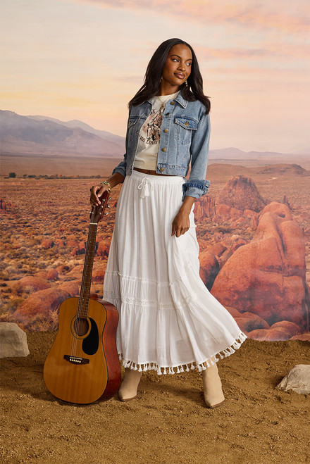 Allie Tassle Hem Tiered Maxi Skirt