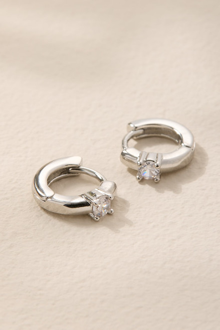 Joan Crystal Inlay Silver Huggie Earrings