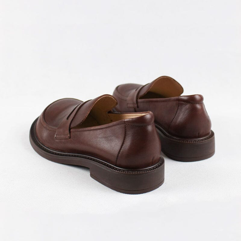 Wide Fit Big Toe Full Grain Leather Penny Loafers Handmade Uniform Shoes in Black/Coffee