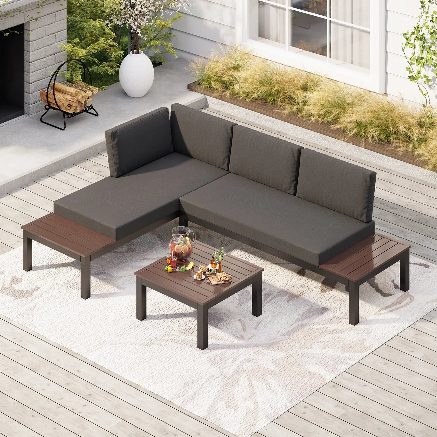 Outdoor Aluminum Sectional Sofa Set with Coffee Table
