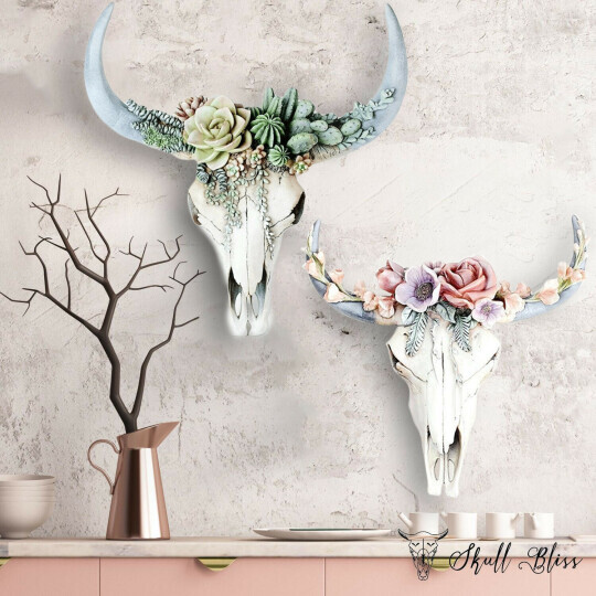 Mother's Day 75% OFF❤️🎁 SUCCULENT/FLOWER COW SKULL WALL DECOR NURSERY DECOR