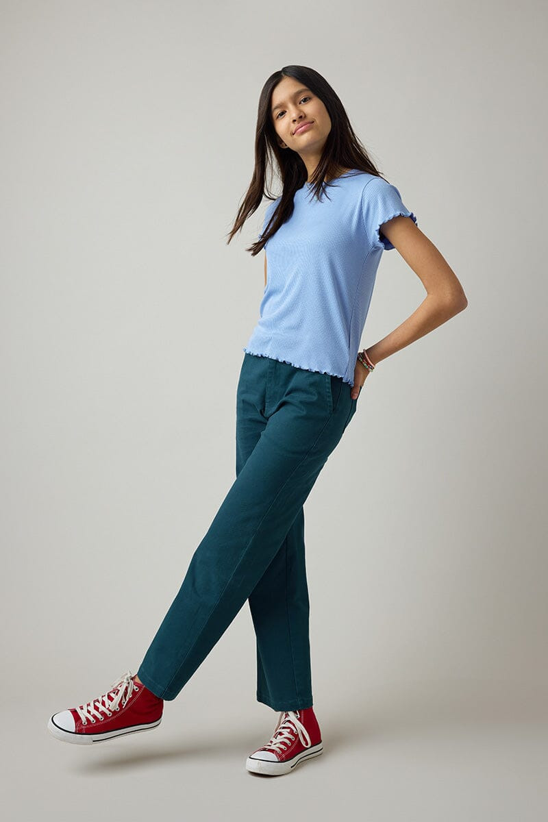 Hello Franki Everly Lettuce Edge Rib Knit T-Shirt for girls Blue