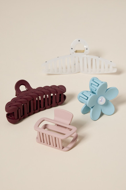 Flower and Solid Matte Hair Claw Set