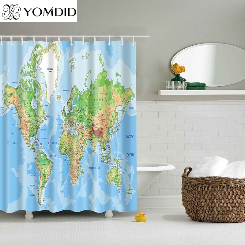 Different World Map Pattern Shower Curtains Printed Bathroom Curtains Shower Wall Hanging Map Curtain World Map Shower Curtains