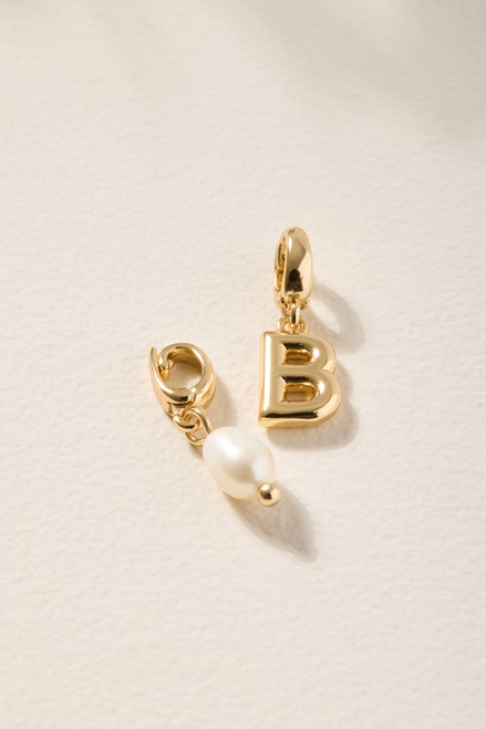 Initial and Fresh Water Pearl Charm Set Gold