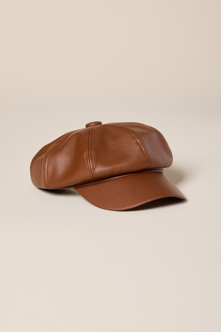 Tammie Faux Leather Cabbie Hat
