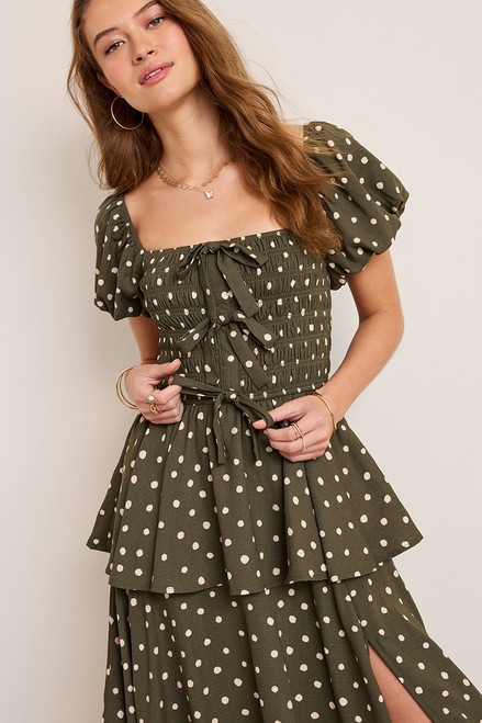 Sophie Smocked Polka Dot Midi Dress