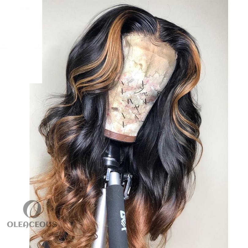 Black Gradient Gold Wave Wigs Middle Part Glueless Long Hair Wave Wigs