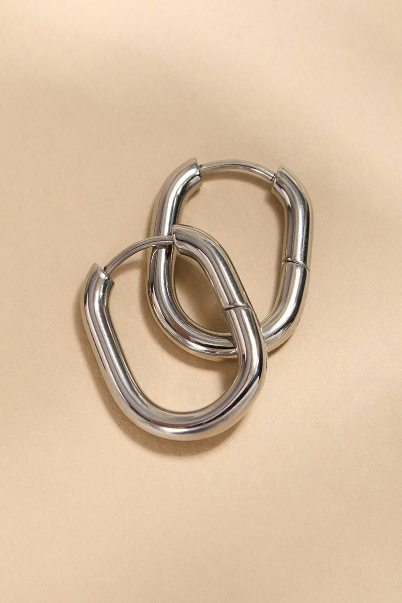 Megan Stainless Steel Oblong Hoop Earrings
